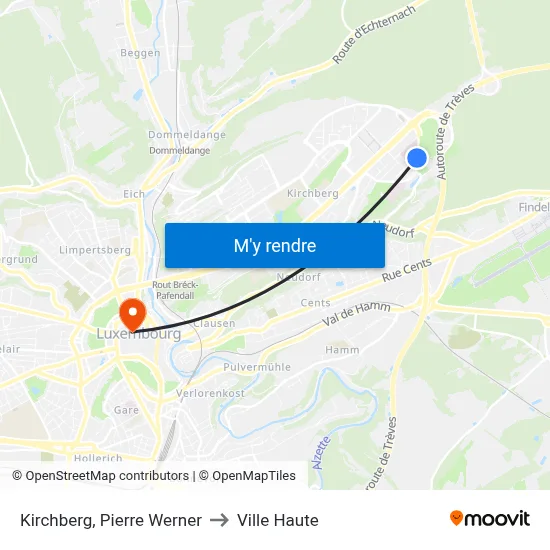 Kirchberg, Pierre Werner to Ville Haute map
