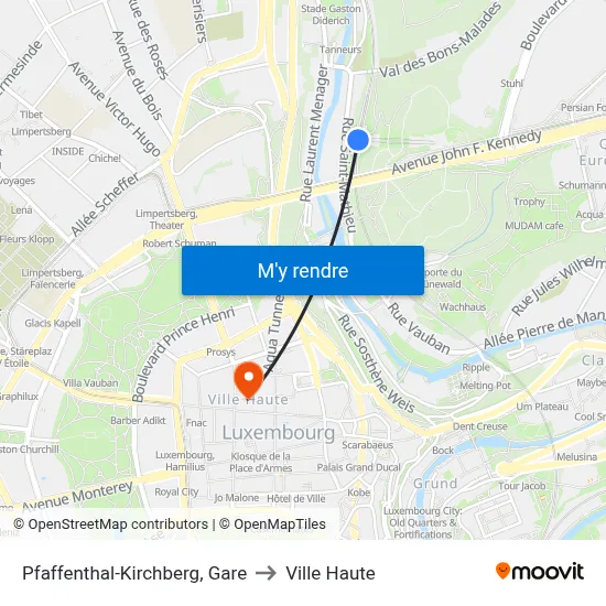 Pfaffenthal-Kirchberg, Gare to Ville Haute map