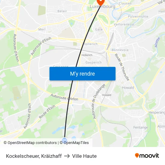 Kockelscheuer, Kräizhaff to Ville Haute map