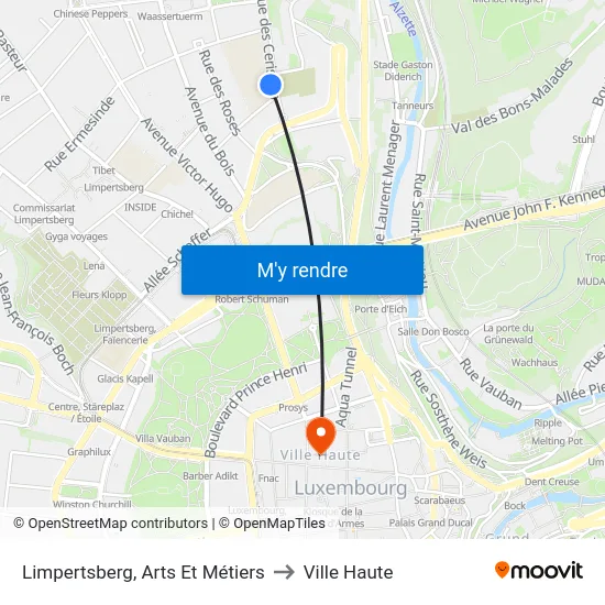 Limpertsberg, Arts Et Métiers to Ville Haute map