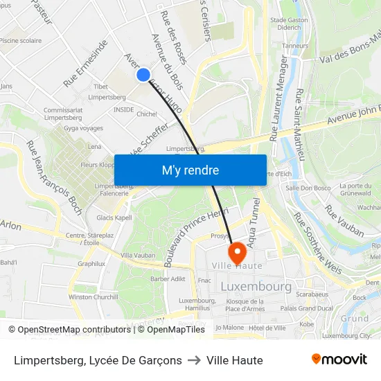 Limpertsberg, Lycée De Garçons to Ville Haute map