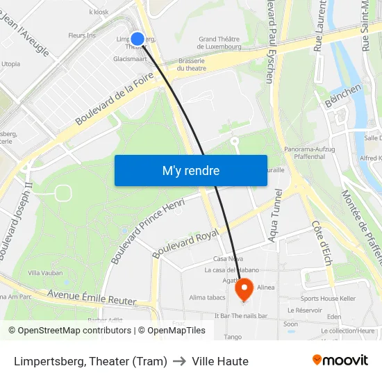 Limpertsberg, Theater (Tram) to Ville Haute map