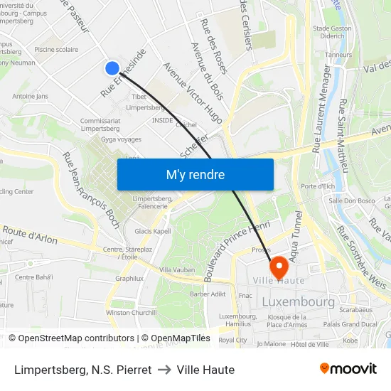 Limpertsberg, N.S. Pierret to Ville Haute map