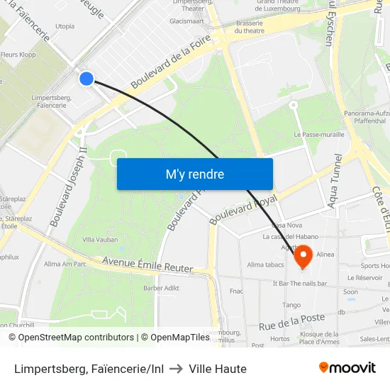 Limpertsberg, Faïencerie/Inl to Ville Haute map