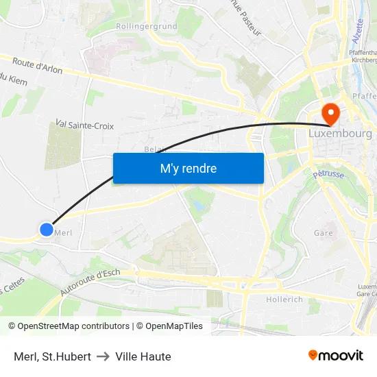 Merl, St.Hubert to Ville Haute map