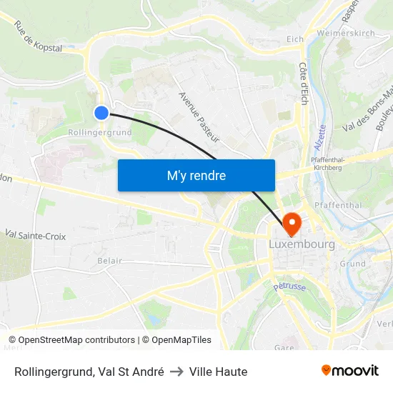 Rollingergrund, Val St André to Ville Haute map