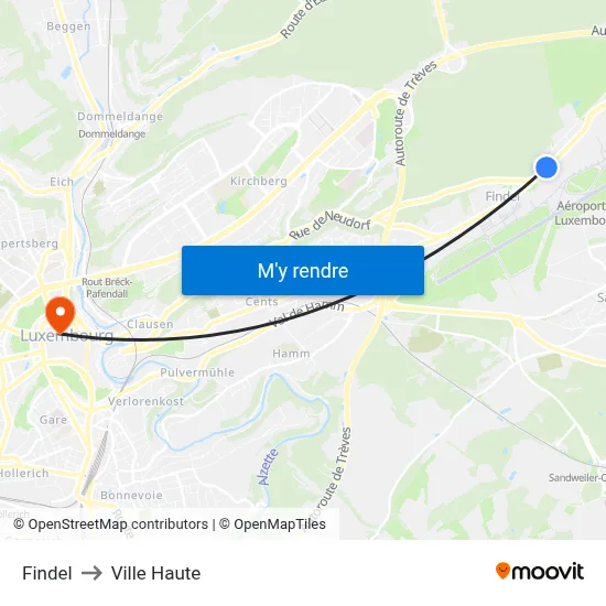 Findel to Ville Haute map