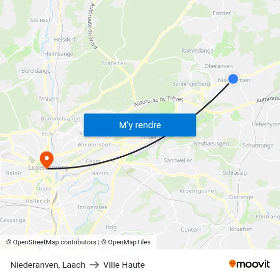 Niederanven, Laach to Ville Haute map
