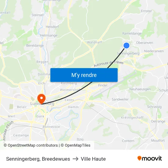 Senningerberg, Breedewues to Ville Haute map