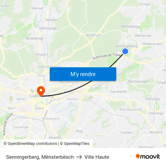 Senningerberg, Mënsterbësch to Ville Haute map