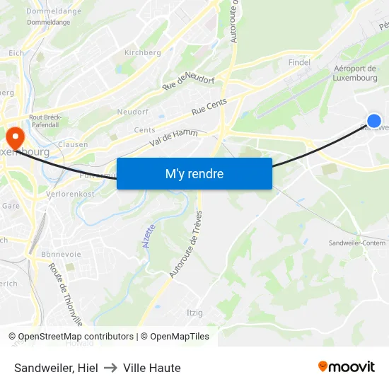 Sandweiler, Hiel to Ville Haute map
