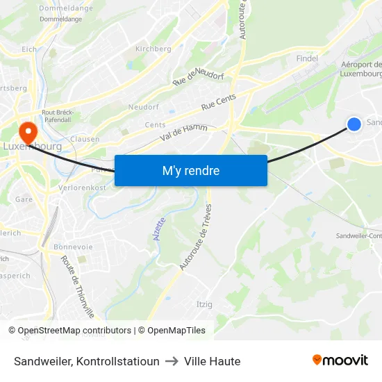 Sandweiler, Kontrollstatioun to Ville Haute map