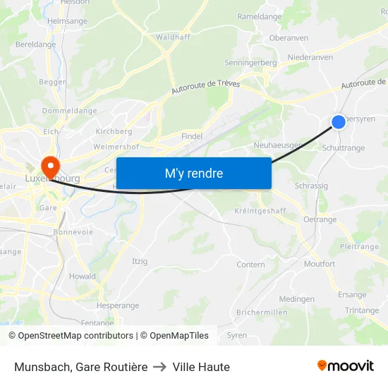 Munsbach, Gare Routière to Ville Haute map
