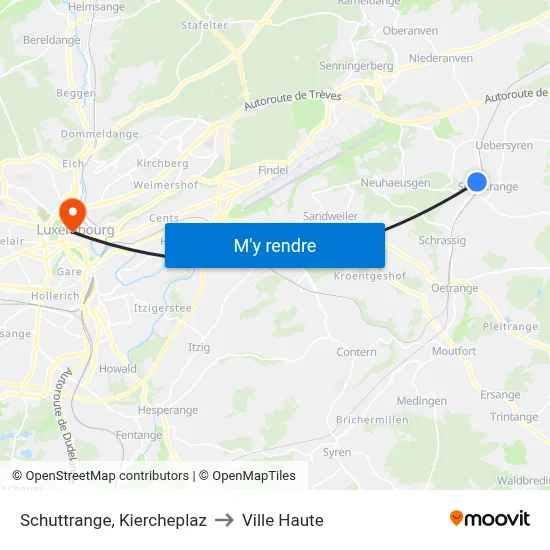 Schuttrange, Kiercheplaz to Ville Haute map