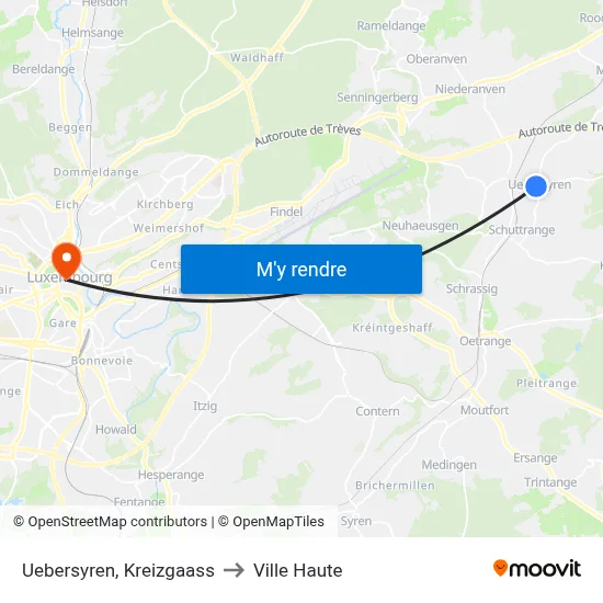 Uebersyren, Kreizgaass to Ville Haute map