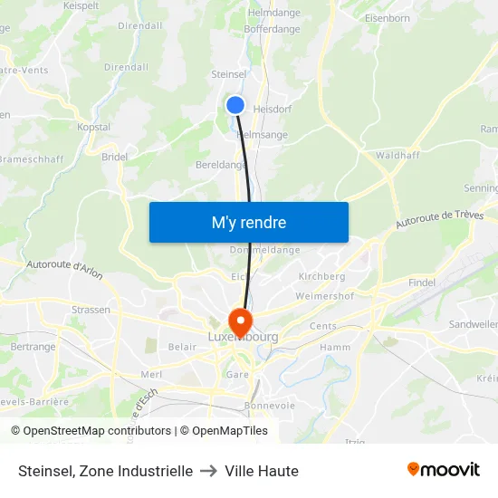 Steinsel, Zone Industrielle to Ville Haute map