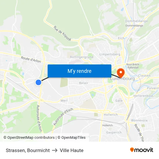 Strassen, Bourmicht to Ville Haute map