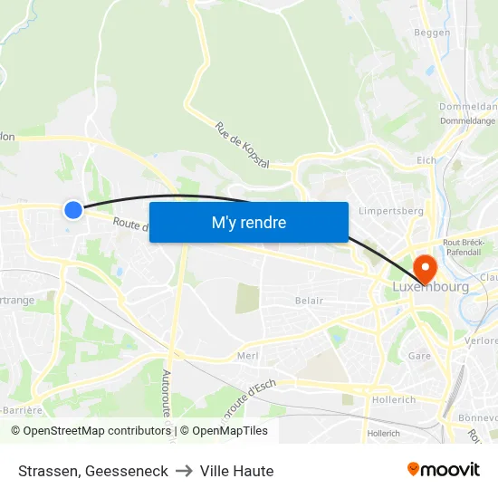 Strassen, Geesseneck to Ville Haute map