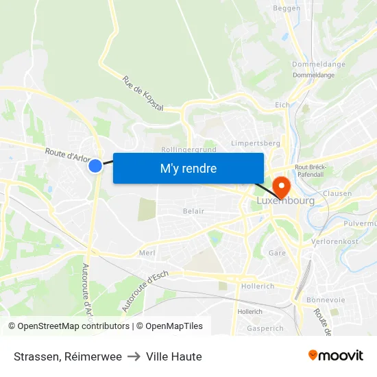 Strassen, Réimerwee to Ville Haute map