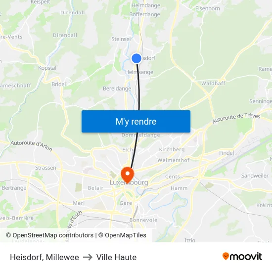 Heisdorf, Millewee to Ville Haute map