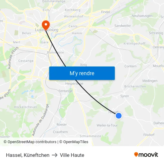 Hassel, Küneftchen to Ville Haute map