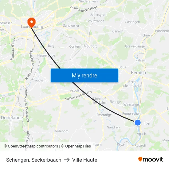 Schengen, Séckerbaach to Ville Haute map