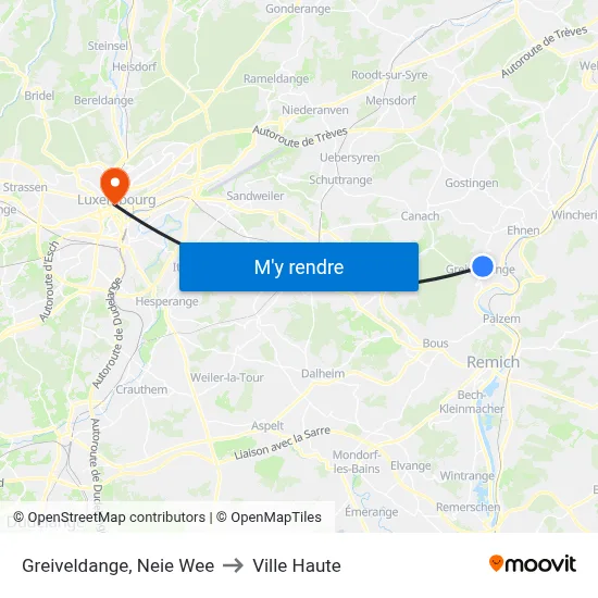 Greiveldange, Neie Wee to Ville Haute map