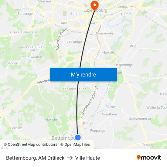 Bettembourg, AM Dräieck to Ville Haute map