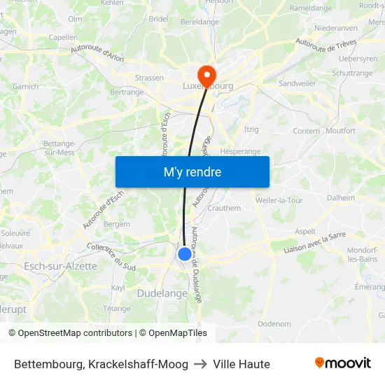 Bettembourg, Krackelshaff-Moog to Ville Haute map
