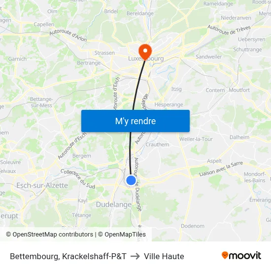 Bettembourg, Krackelshaff-P&T to Ville Haute map