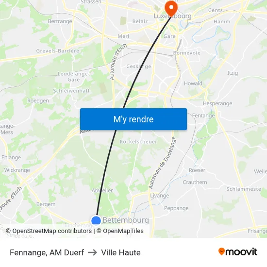 Fennange, AM Duerf to Ville Haute map