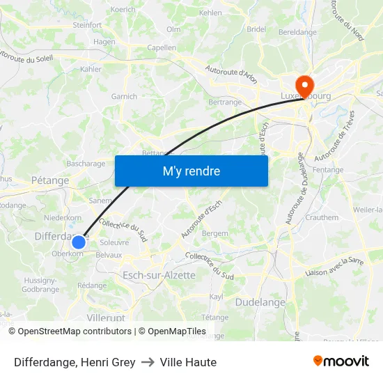 Differdange, Henri Grey to Ville Haute map