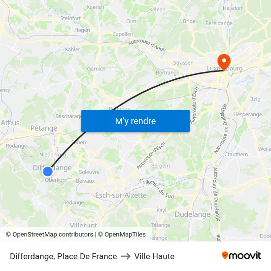 Differdange, Place De France to Ville Haute map