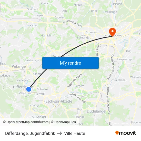 Differdange, Jugendfabrik to Ville Haute map
