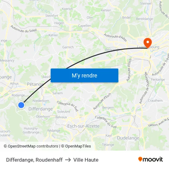 Differdange, Roudenhaff to Ville Haute map