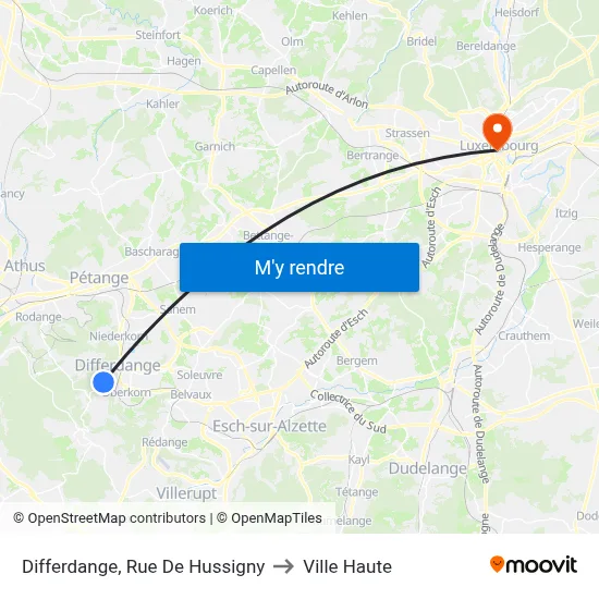 Differdange, Rue De Hussigny to Ville Haute map
