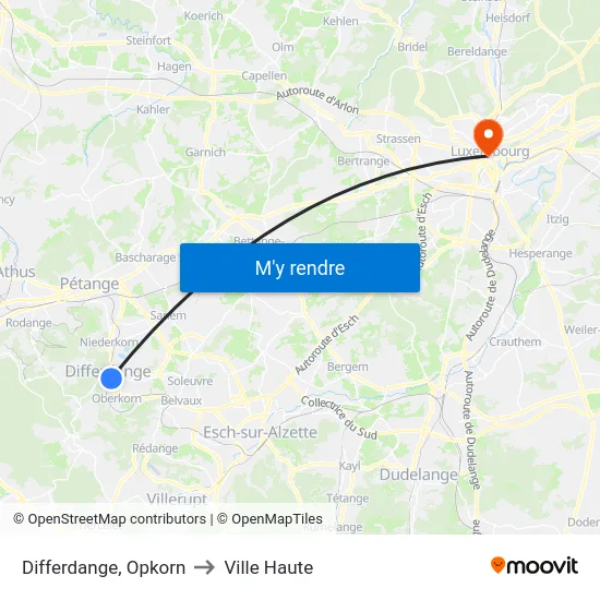 Differdange, Opkorn to Ville Haute map