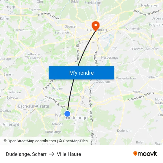 Dudelange, Scherr to Ville Haute map