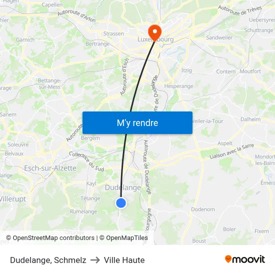 Dudelange, Schmelz to Ville Haute map