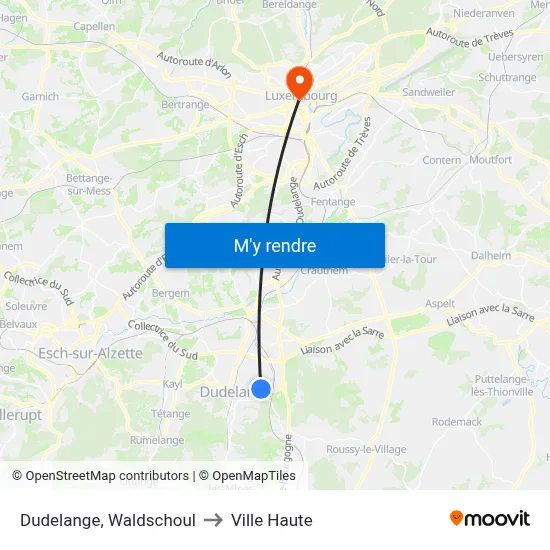 Dudelange, Waldschoul to Ville Haute map
