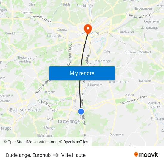 Dudelange, Eurohub to Ville Haute map