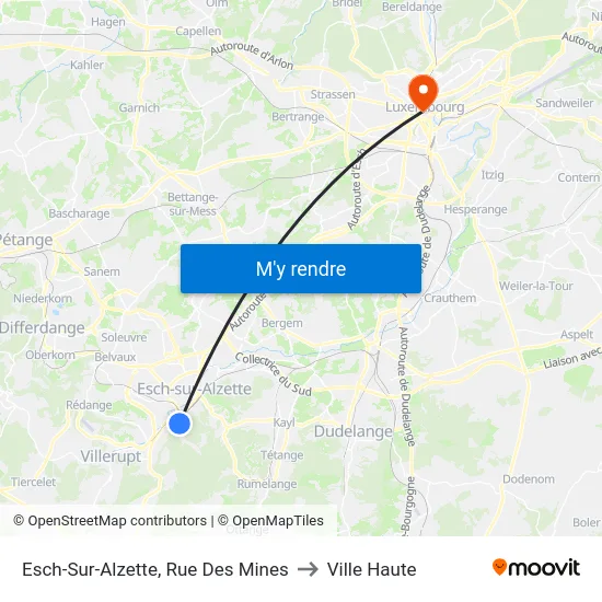 Esch-Sur-Alzette, Rue Des Mines to Ville Haute map