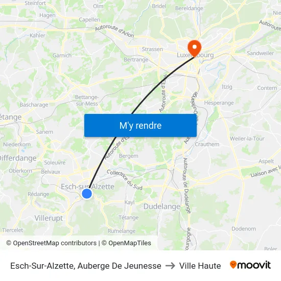 Esch-Sur-Alzette, Auberge De Jeunesse to Ville Haute map