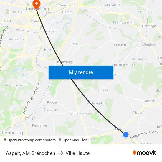 Aspelt, AM Grëndchen to Ville Haute map