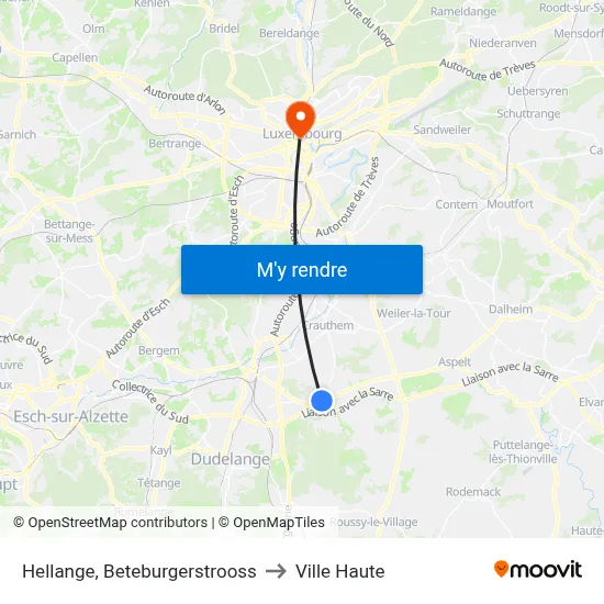 Hellange, Beteburgerstrooss to Ville Haute map