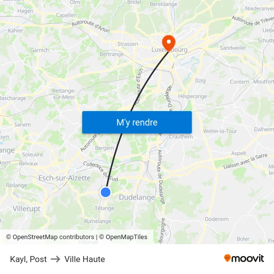 Kayl, Post to Ville Haute map