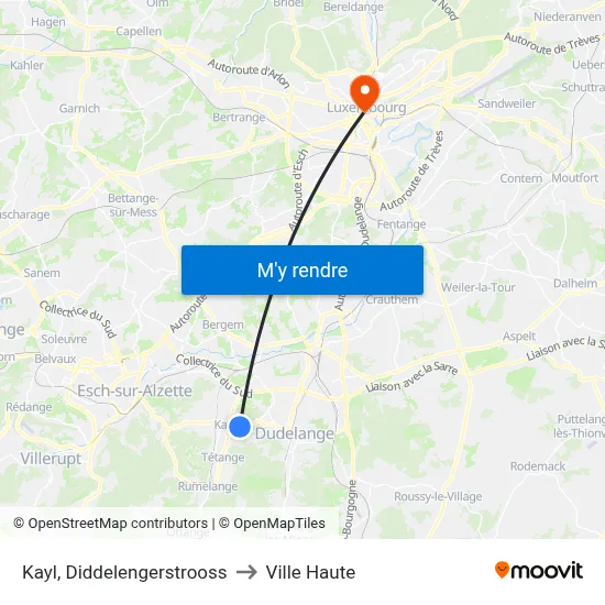 Kayl, Diddelengerstrooss to Ville Haute map