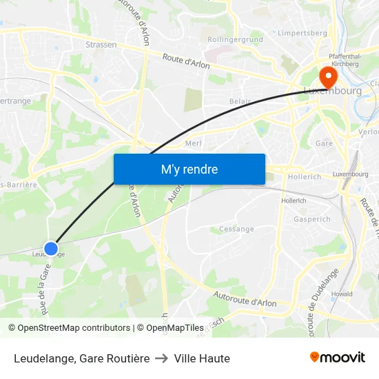 Leudelange, Gare Routière to Ville Haute map