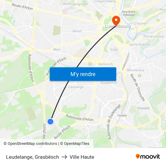 Leudelange, Grasbësch to Ville Haute map