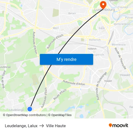 Leudelange, Lalux to Ville Haute map